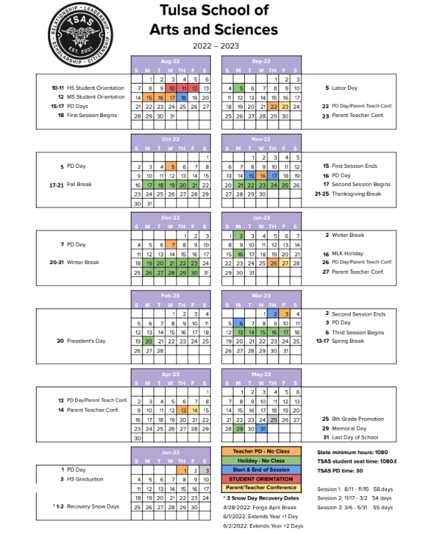 Calendar Tulsa School of Arts and Sciences